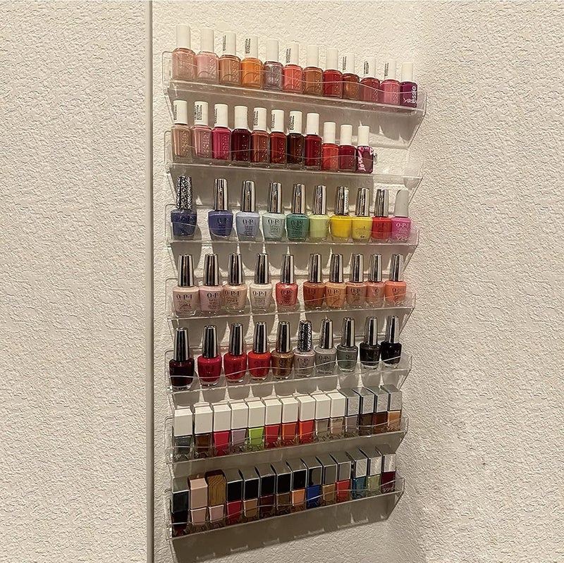 YMVV Clear Acrylic Nail Polish Rack Wall Mounted Shelf,6 Pack Organizer with Unique Wavy Lines,Nail Supplies for Techs,Great Display Salons Retailers - Image 5